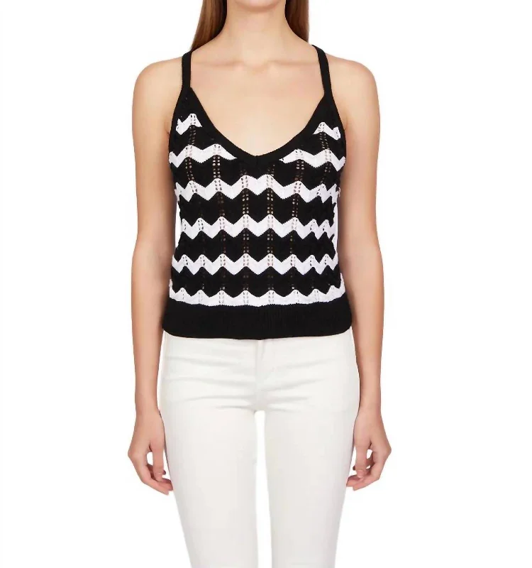 Izzie Chevron Knit Tank Top In Black Multi Style Upgrade