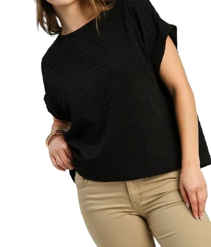 Jacquard Back Buttons Top In Black Casual Yet Stylish Separates