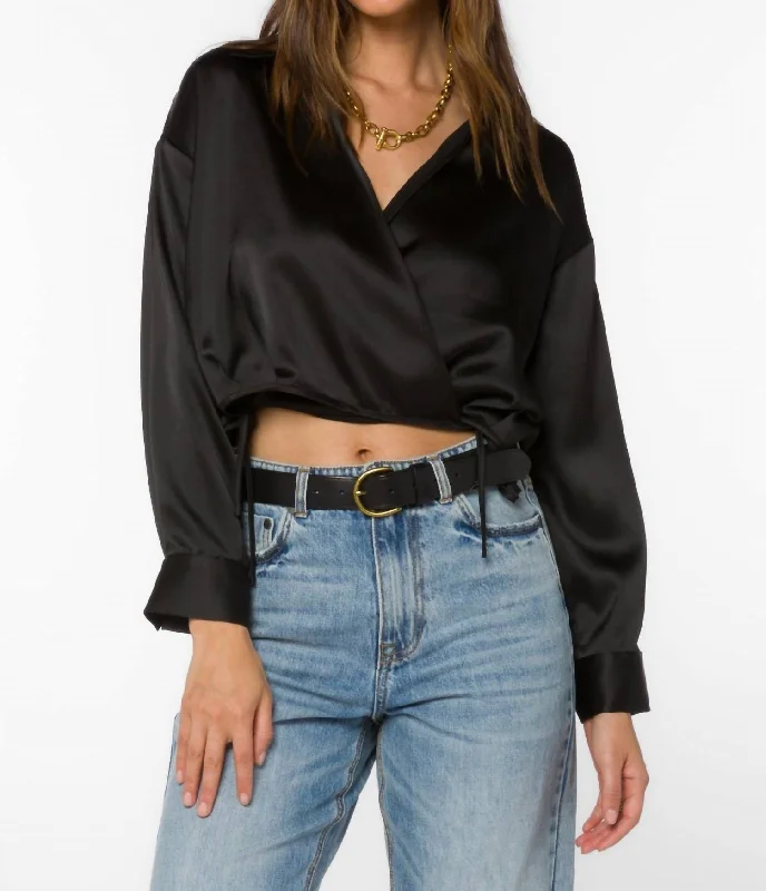 Jaden Blouse Satin Crop In Black Seasonal Picks