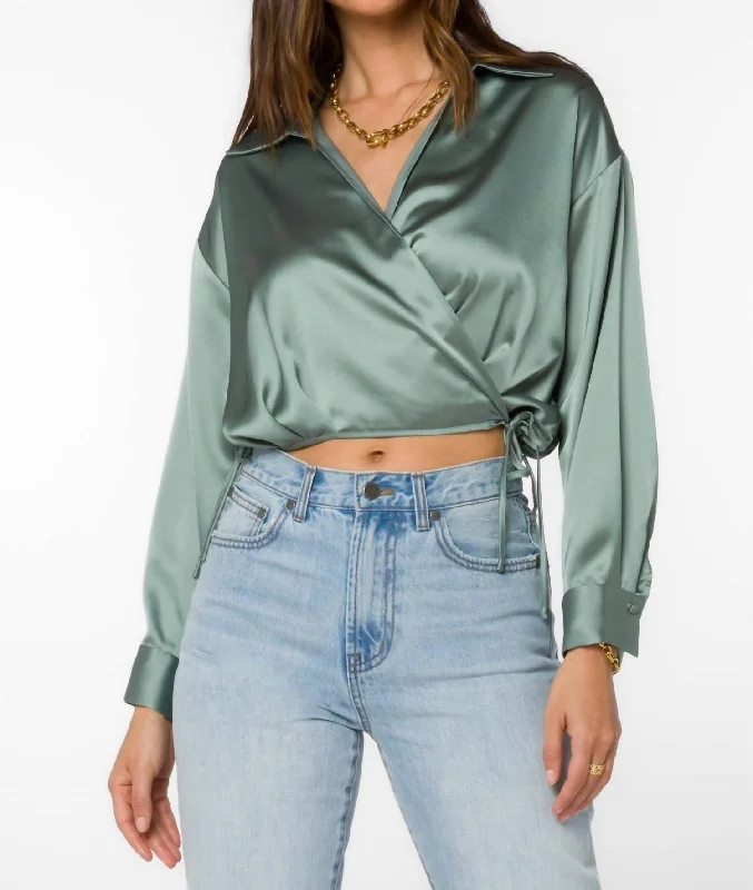 Jaden Satin Crop In Basil Hot Deals