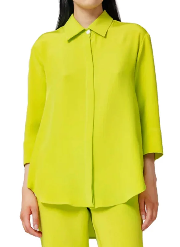 Jane Shirt In Bright Lime Silk Crepe Premium Style