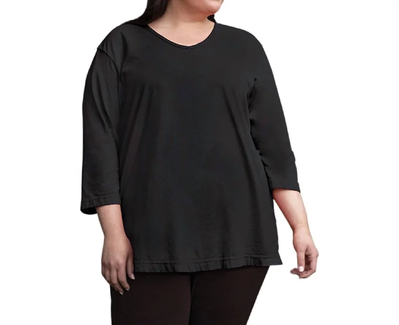 Jersey 3/4 Sleeve V-Neck Tee - Plus In Black Best Sellers