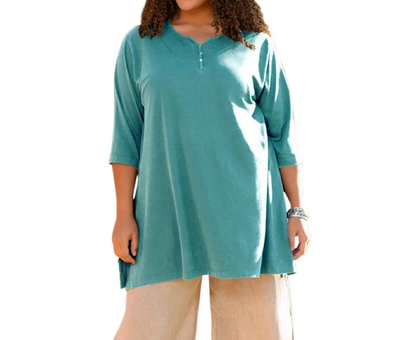 Jersey Henley 3/4 Sleeve Tunic - Plus In Emerald Green Browse Our Top Products