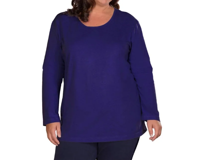 Jersey Long Sleeve U-Neck Tee - Plus In Blueberry Urban Femme Streetwear