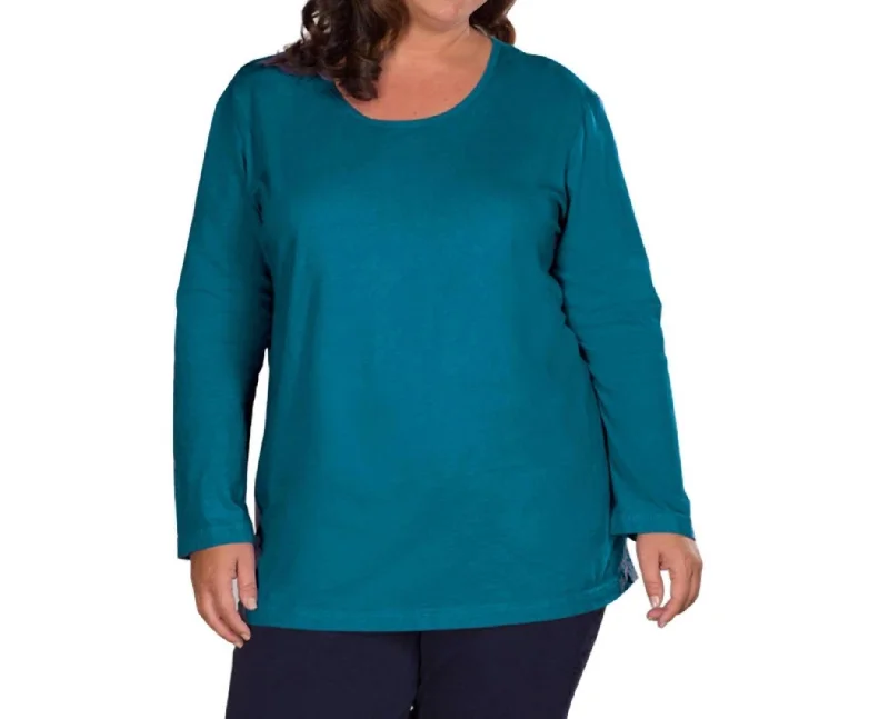 Jersey Long Sleeve U-Neck Tee - Plus In Deep Sea Chic Everyday Wear