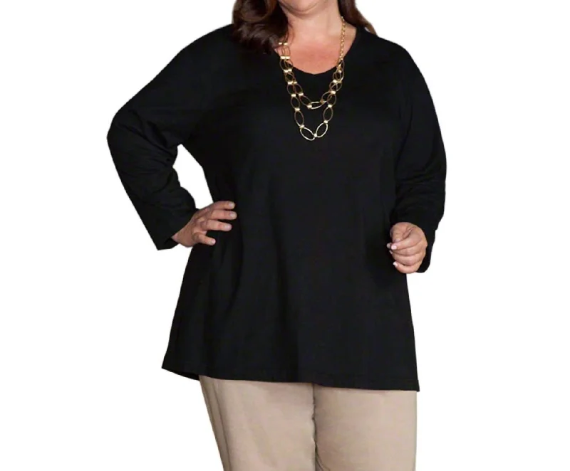 Jersey Long Sleeve V-Neck Tee - Plus In Black Trend Alert