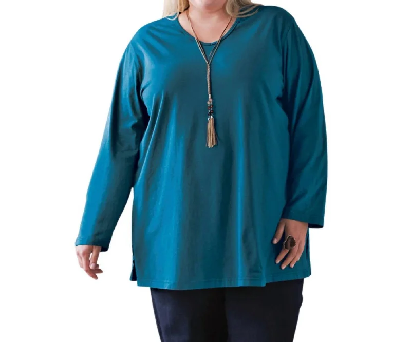 Jersey Long Sleeve V-Neck Tee - Plus In Deep Sea Boutique Styles