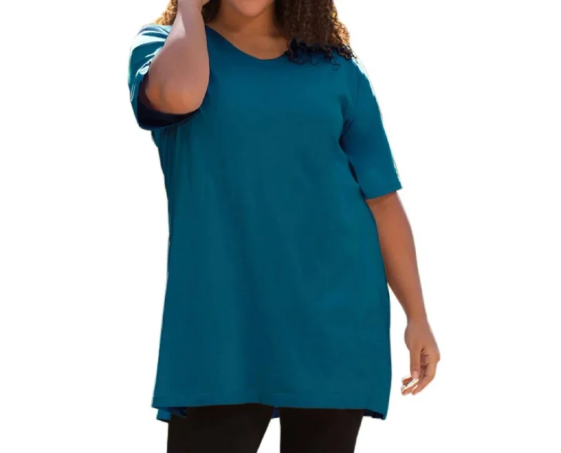 Jersey Short Sleeve V-Neck Tunic - Plus In Deep Sea Timeless Elegant