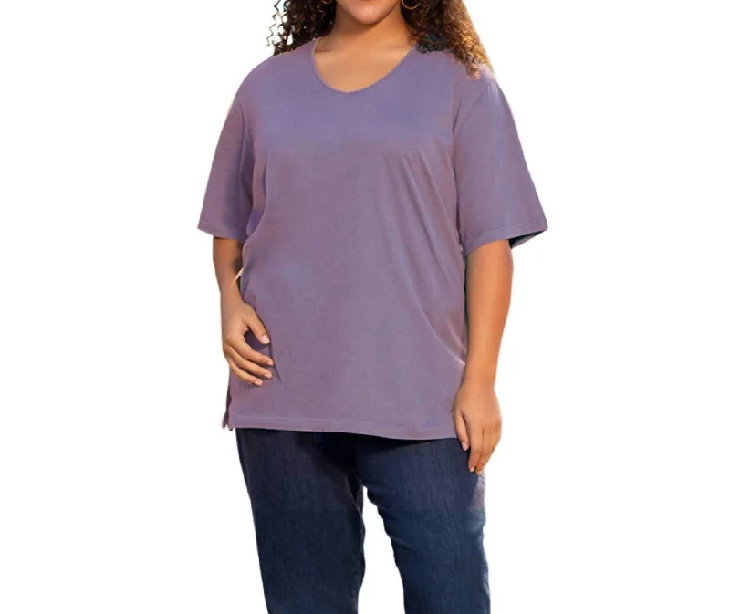 Jersey Short Sleeve V-Neck Tunic - Plus In Dusty Lavender Stupidly Low Prices