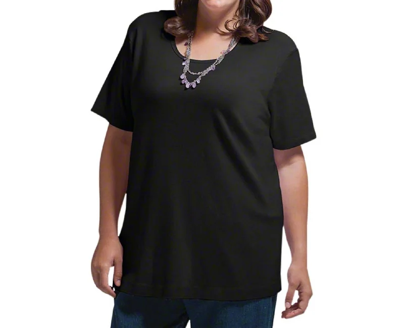 Jersey U-Neck Short Sleeve Tee - Plus In Black Catch Every Fashion Trend