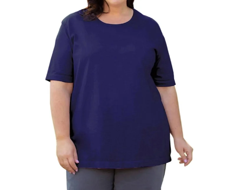 Jersey U-Neck Short Sleeve Tee - Plus In Blueberry Flash Sale Starts