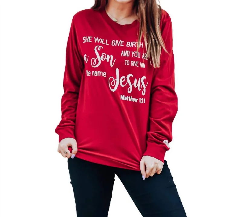 Jesus Long Sleeve Tee In Cardinal Anniversary Sale