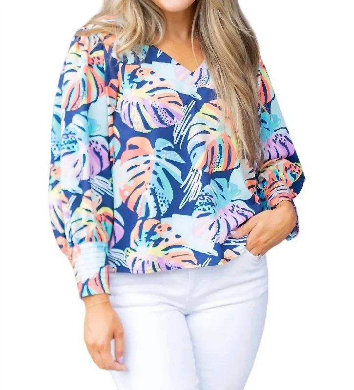 Jordan Top In Sunny Days Navy Flowy Fabric