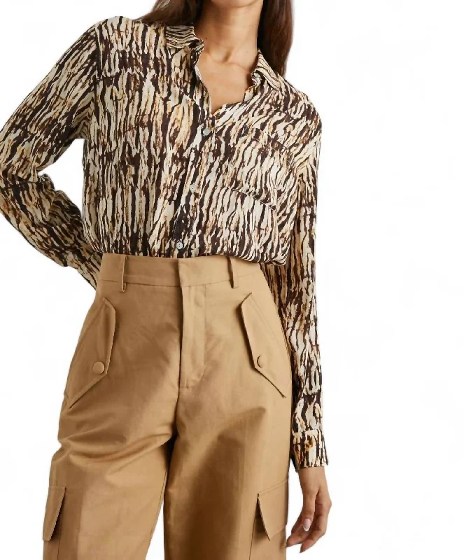 Josephine Long Sleeve Blouse In Neutral Ikat Special Offers, Don't Miss