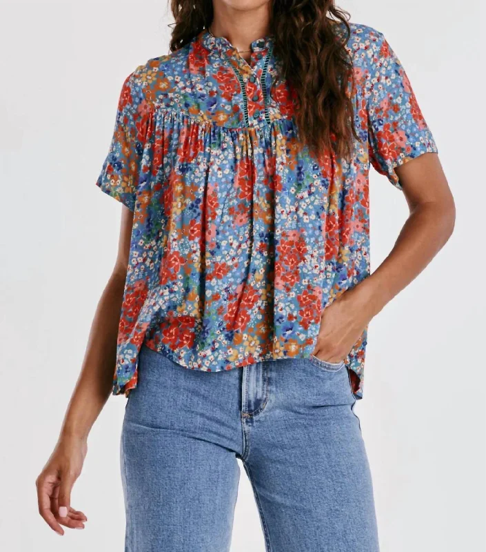 Joy Button Front Top In Tropical Flower Exclusive Sale