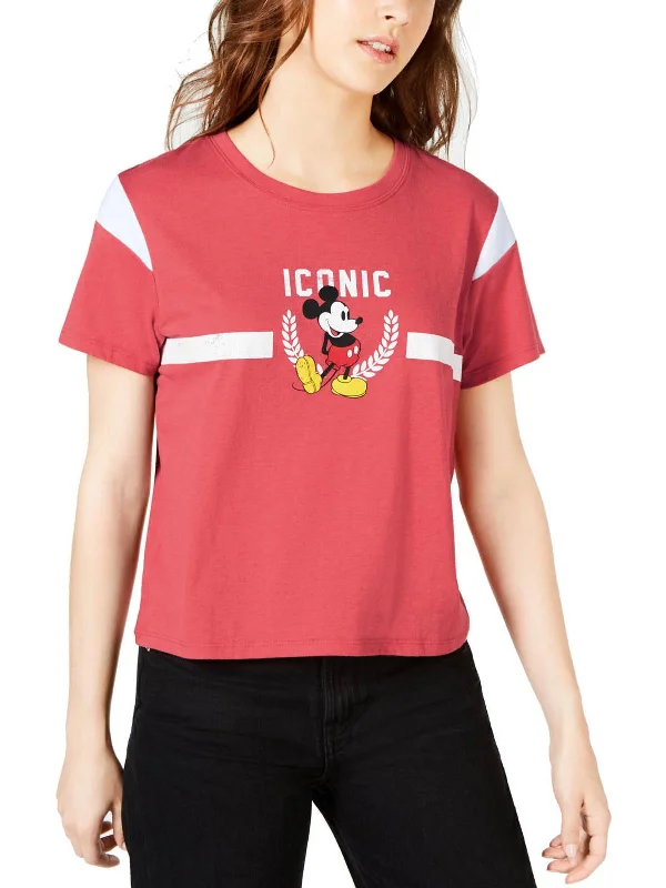 Juniors Iconic Mickey Mouse Womens Crew Neck Short Sleeve Graphic T-Shirt Feminine Grace