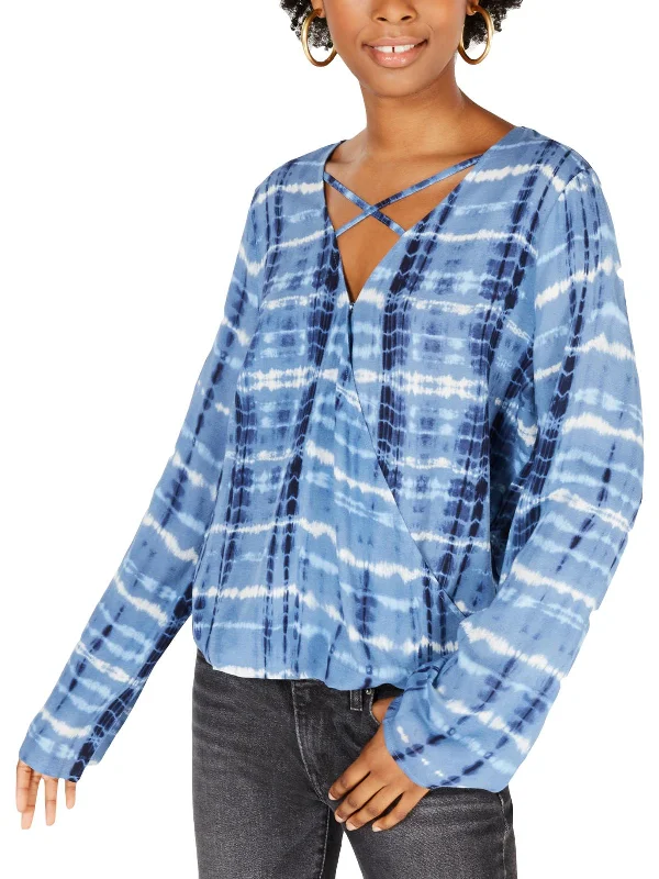 Juniors Womens Tie-Dye Surplice Blouse Feminine Charm