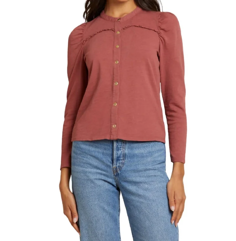 Juniper Femme Collarless Shirt In Desert Rose Huge Markdowns