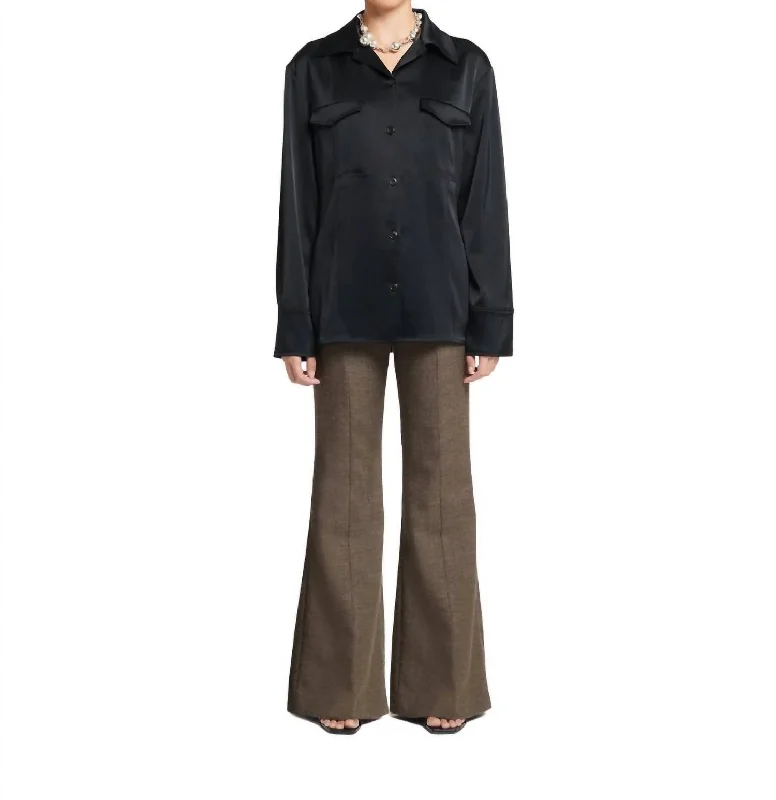 Justina Slip Satin Shirt In Black Budget Friendly