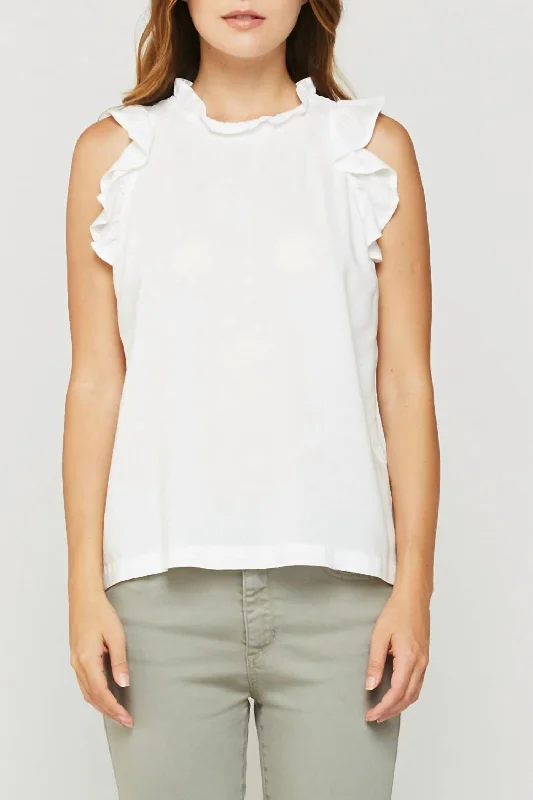 Kalliope Ruffle Tank In White Limited Stock