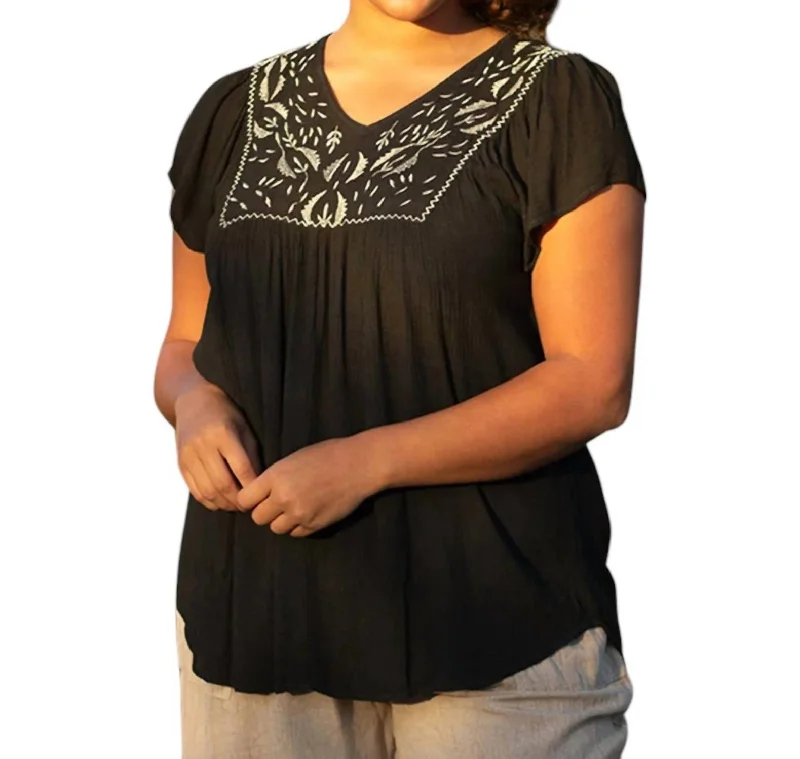 Karla Embroidered Blouse - Plus In Black End Of Season Sale