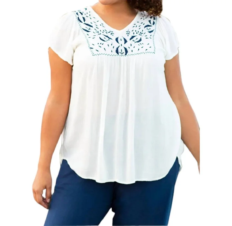 Karla Embroidered Blouse - Plus In Ivory Hot Trends