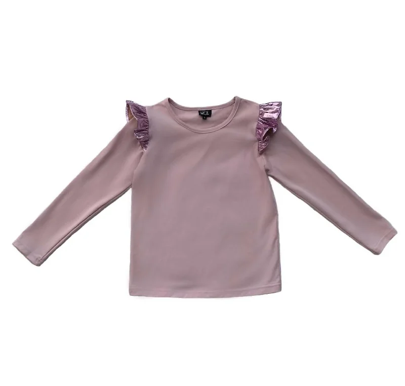 Kids Metallic Ruffle Top In Rose Petal Style Beyond Borders