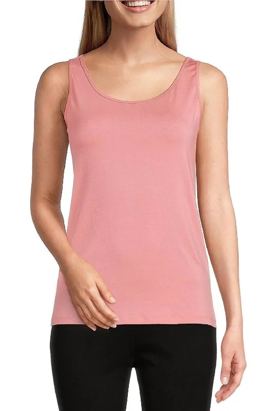 Knit Double Scoop Neck Sleeveless Fitted Tank Top In Dusty Pink Ends Soon