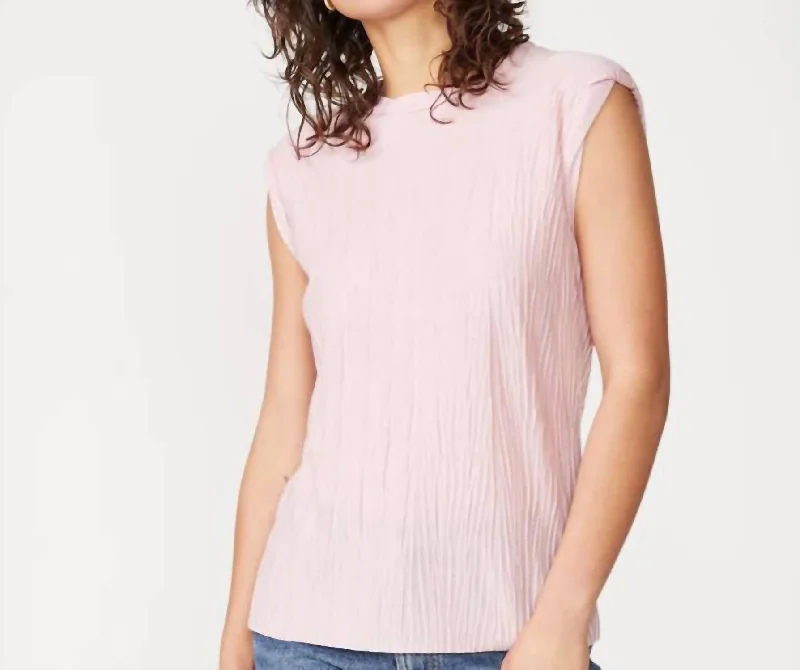 Knit Plisse Shortsleeve Top In Pink Exclusive Sale