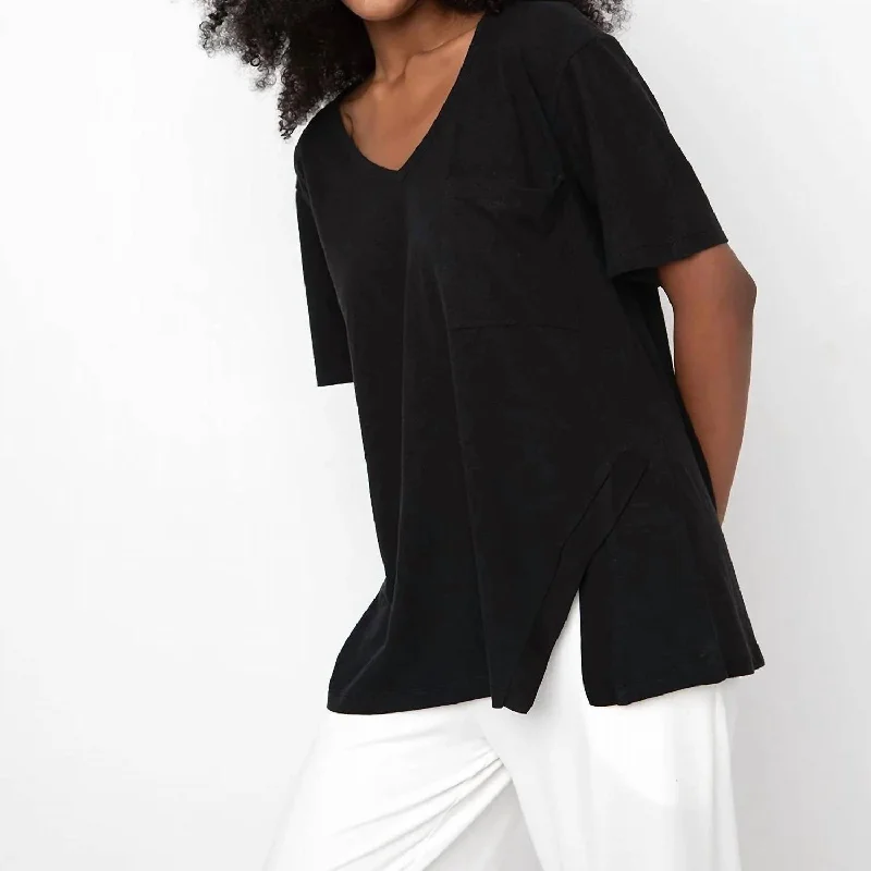 Knit V Neck Top In Black Latest Fashion