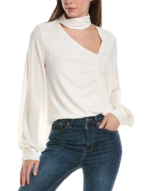 Krisa Asymmetrical Keyhole Blouse Graceful Movement