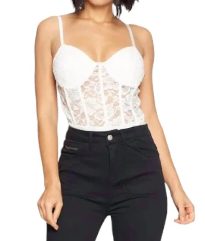 Lace Bustier Bodysuit In White Trendy And Individual Women's Fashion