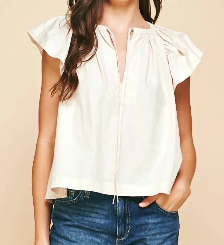 Lane Flutter Sleeve Blouse In Ecru Women's Fashion Hotspots