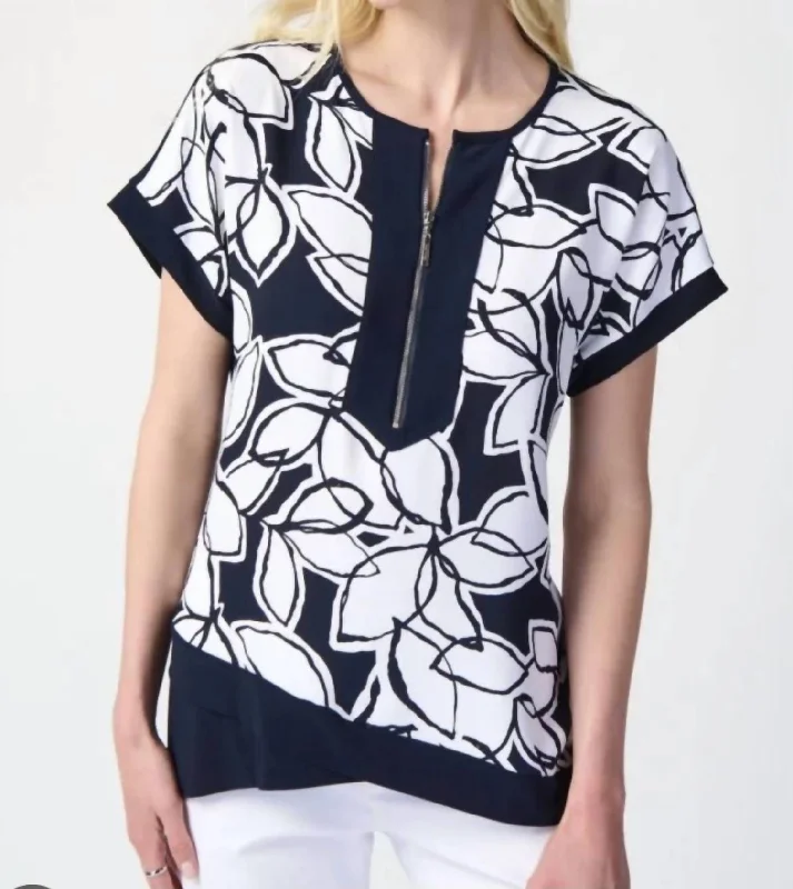 Leaf Print Top In Midnight Blue Eco Friendly Fashion Sale