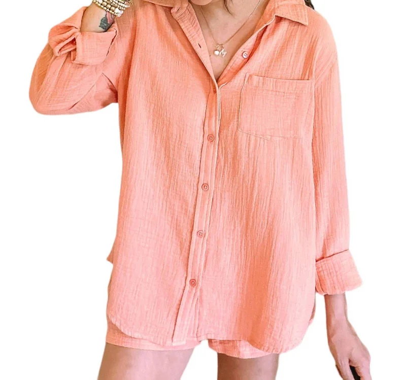 Leni Crinkle Double Gauze Button Down Shirt In Canyon Sunset Special Offer