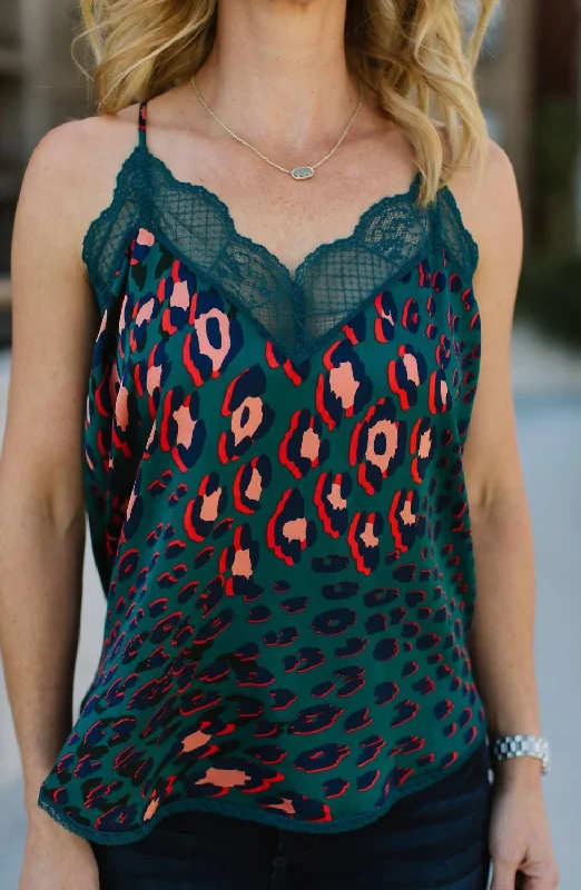 Leopard Print Lace Trim Camisole In Teal Leopard Score Big On Glamorous Red - Carpet Styles