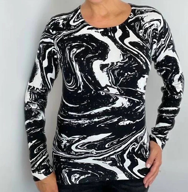 Light Weight Knit Long Sleeve Top In Black/white Fashion Essentials