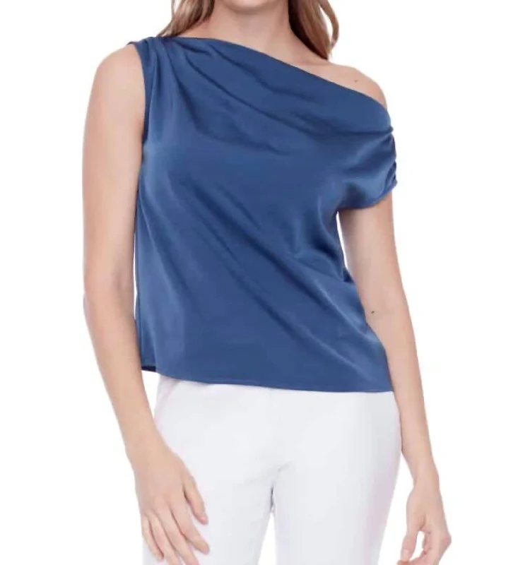 Lily Solid Satin Assymetric Top In Midnight Chic And Edgy