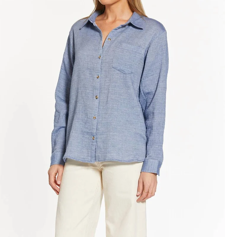 Linda Top In Dusty Denim Elegant Clothing