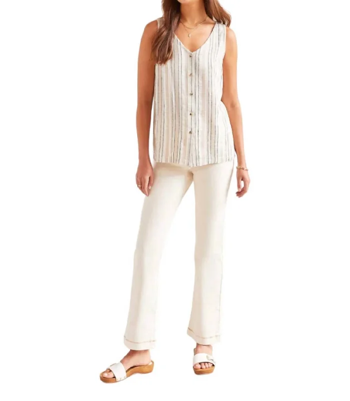 Linen Blend Stripe Button Tank Top In Beige Score Big On Glamorous Red - Carpet Styles