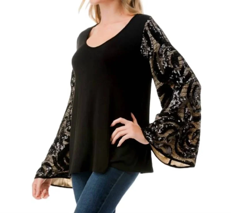 Lisa Bell Sleeve Top In Black Taupe The Epitome Of Modern Women's Fashion