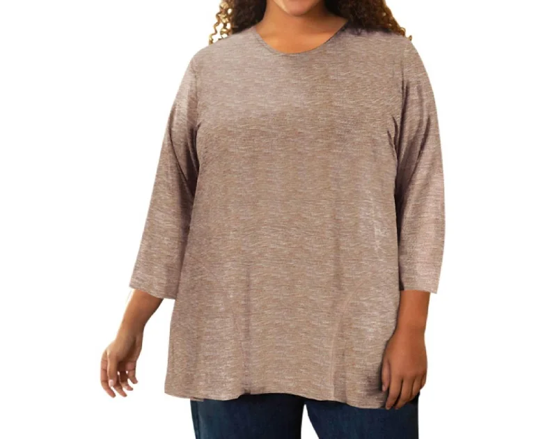 Lisse 3/4 Sleeve Side Panel Tunic - Plus In Heathered Eggnog Huge Markdowns