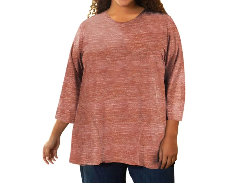 Lisse 3/4 Sleeve Side Panel Tunic - Plus In Heathered Red Flash Sale, Don't Miss