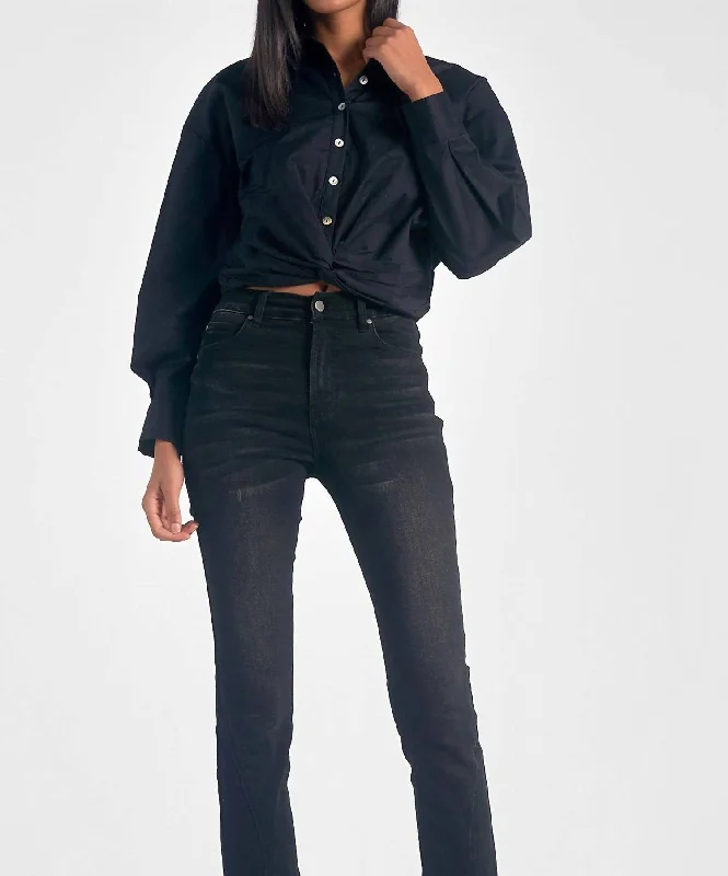 Long Sleeve Button Down Twist Front Top In Black Best Deals Of The Season