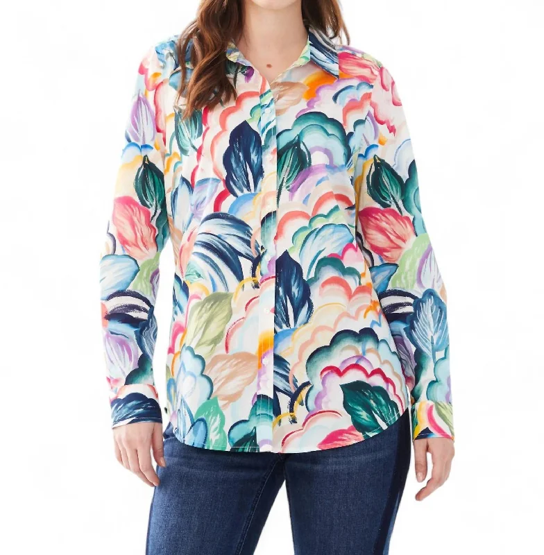 Long Sleeve Printed Poplin Shirt In Tropical Layer Top Brand Discounts