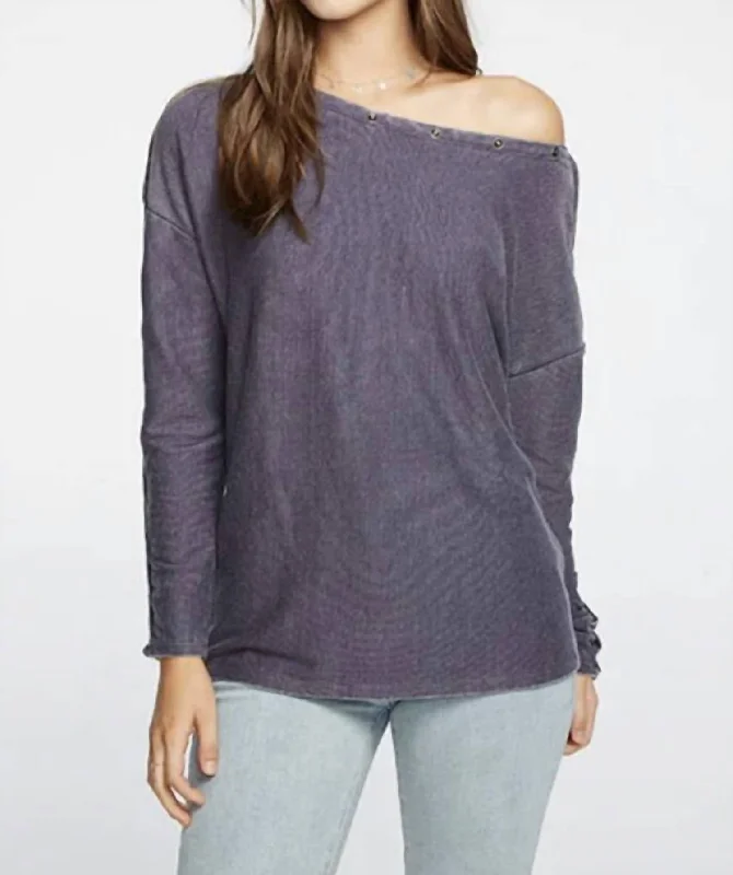 Long Sleeve Rib Snap Top In Deep New Season Fashion Preview Sale