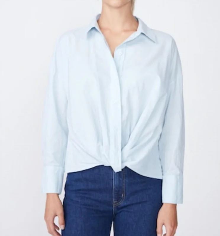 Long Sleeve Twist Front Shirt In Sky Clearance Event