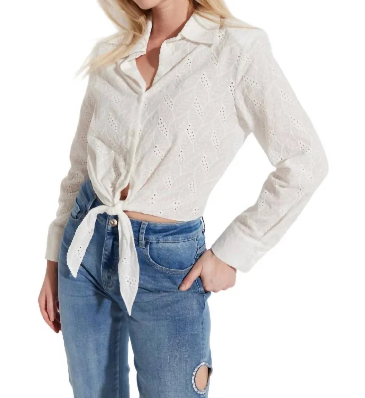 Long Sleeves Tie Front Shirt In White Vibrant Femme Fashion