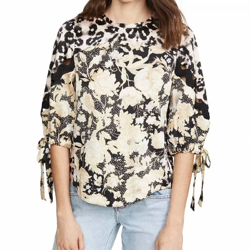 Longsleeve Gold Leaf Top In Black Combo Enjoy Discount