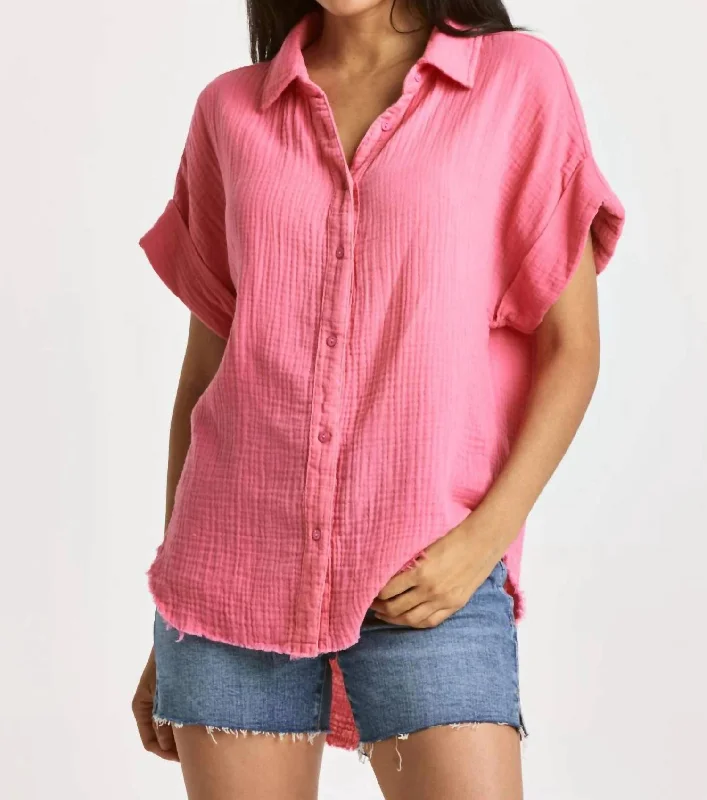 Lorelei Button Front Shirt In Pink Cyclamen Valentine's Special